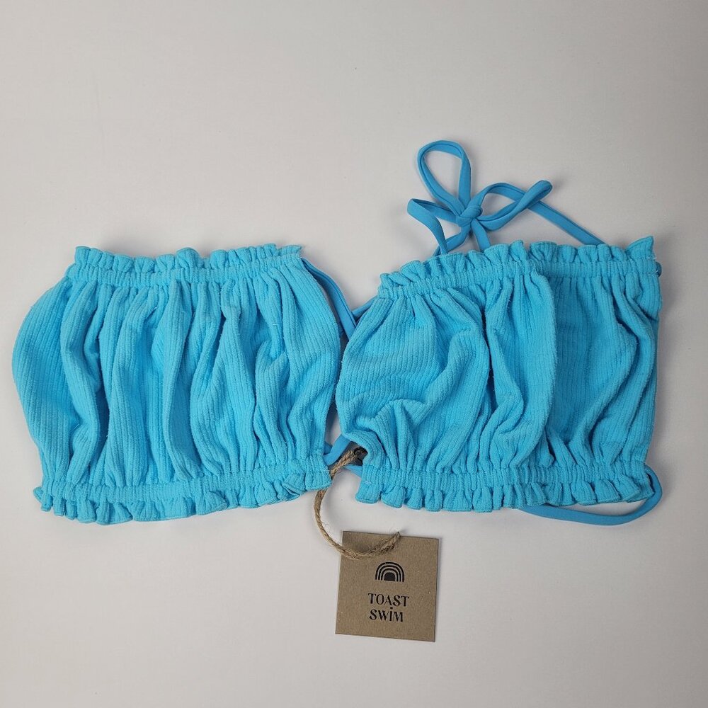 FREE PEOPLE Toast Swimwear Signature Ruffle Top Sz L Turquoise Sea